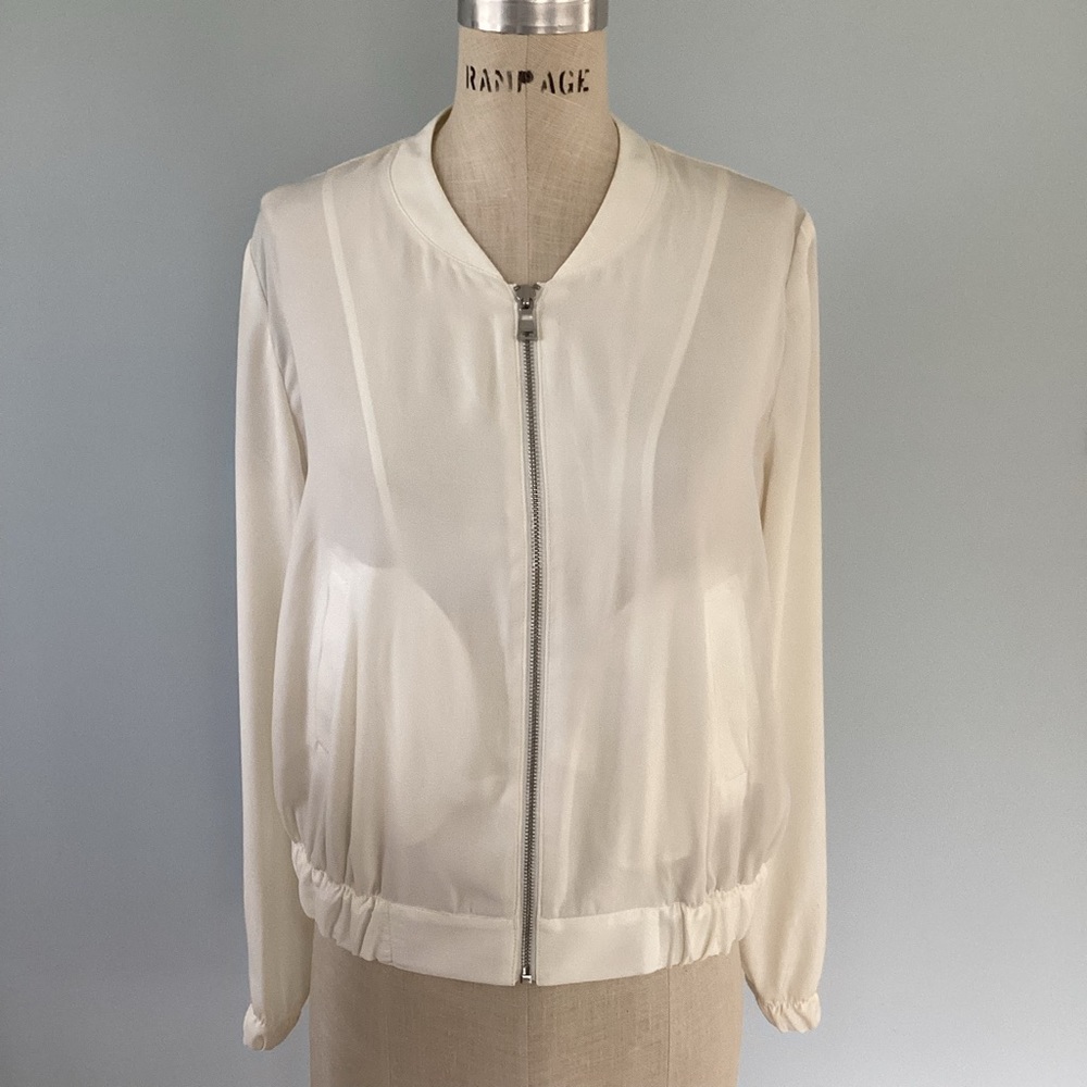 Express Ivory Cream Bomber Zip Up Jacket Size Small - Picture 2 of 12